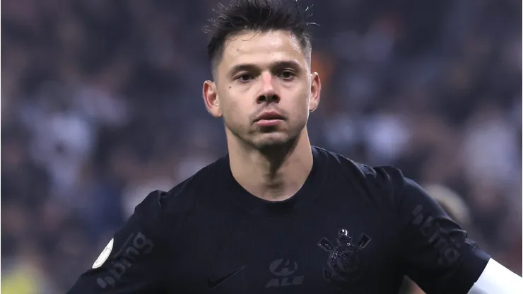 Romero comemorando gol em partida entre Corinthians e Criciúma na Neo Química Arena, pelo Campeonato Brasileiro, no dia 16/07/2024.