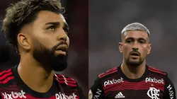 Gabigol e Arrascaeta foram julgados pelo STJD - Foto Gabigol: Foto: Fernando Moreno/AGIF/ Foto Arrascaeta: Foto: Thiago Ribeiro/AGIF - STJD se decide sobre caso Arrascaeta e Gabigol