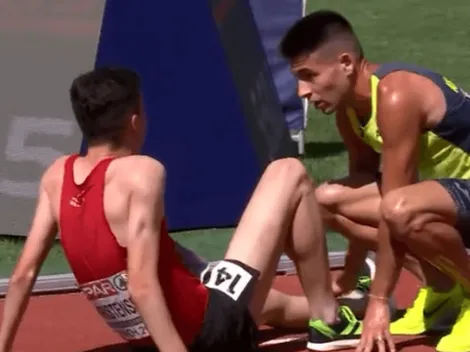 Corredor termina na última posição após ajudar adversário que caiu durante o Campeonato Europeu de atletismo