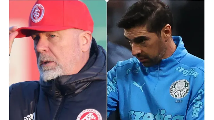 Fotos: Ricardo Duarte/Internacional/Divulgação e Cesar Greco/Palmeiras/Divulgação - Mano Menezes e Abel Ferreira: técnico colorado citou frase do português do Palmeiras