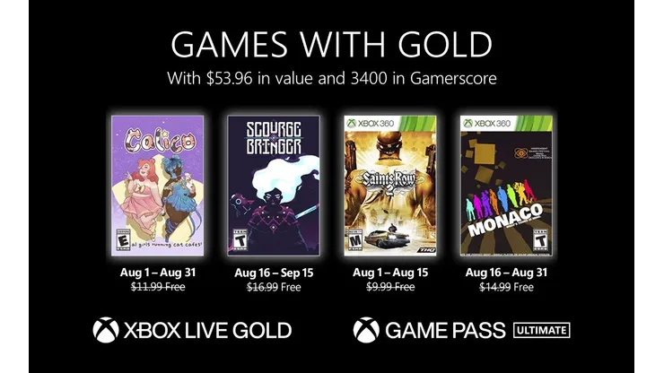 Xbox Games with Gold de agosto terá Saint’s Row 2, Calico e mais jogos