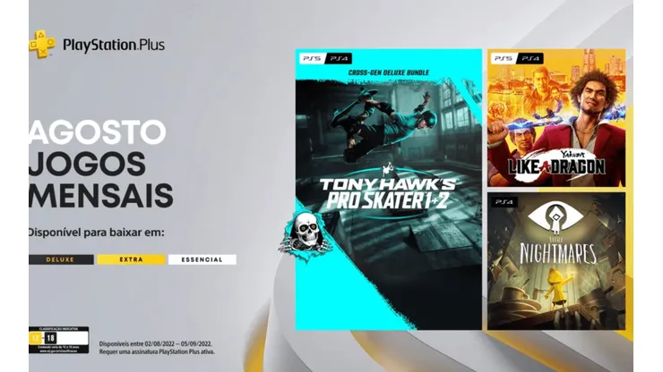 PlayStation Plus de agosto terá os jogos Tony Hawk’s Pro Skater 1+2, Little Nightmares e Yakuza