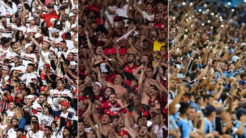 Foto: Jorge Rodrigues/AGIF; Foto: Marcello Zambrana/AGIF; Foto: Pedro H. Tesch/AGIF - Torcida do São Paulo, Flamengo e Grêmio