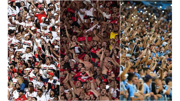Foto: Jorge Rodrigues/AGIF; Foto: Marcello Zambrana/AGIF; Foto: Pedro H. Tesch/AGIF - Torcida do São Paulo, Flamengo e Grêmio