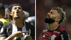 Fotos: Mateus Bonomi/AGIF e AGIF - Erison ignorou reclamação de Gabigol e comemorou vitória do Botafogo em clássico