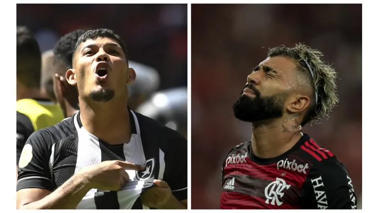 Fotos: Mateus Bonomi/AGIF e AGIF - Erison ignorou reclamação de Gabigol e comemorou vitória do Botafogo em clássico