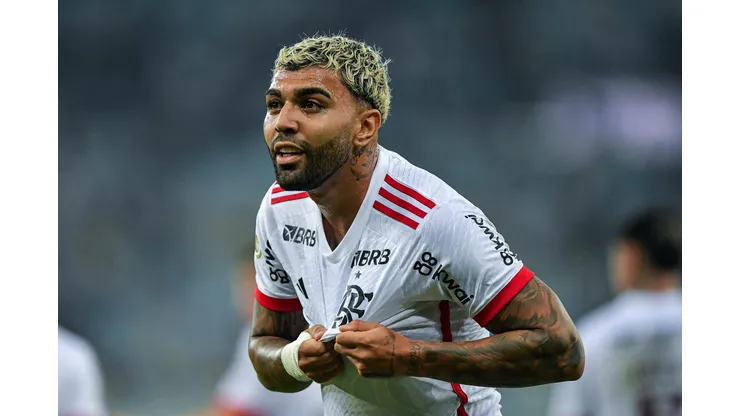 Gabigol jogador do Flamengo comemora seu gol. Foto: Thiago Ribeiro/AGIF