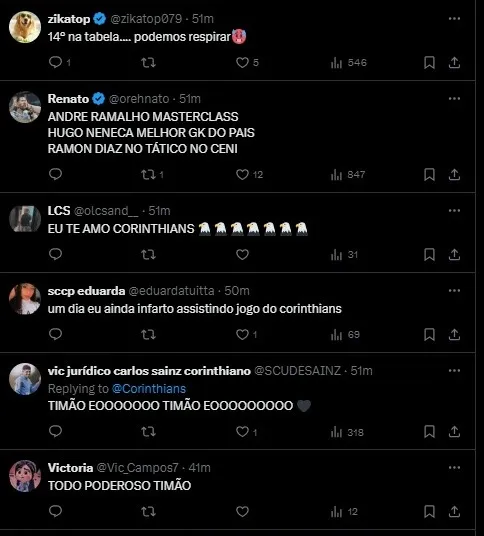 Torcida do Corinthians reage a vitória sobre o Bahia. Foto: Reprodução X.