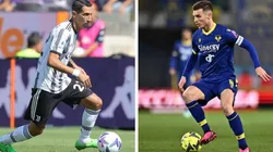 Foto 1: Di Maria, destaque da Juventus e um dos principais nomes da Argentina na Copa do Mundo do Catar - Por: Gabriele Maltinti/Getty Images; Foto 2: Lazovic, atacant esérvio, referência técnica do Verona - Por: Alessandro Sabattini/Getty Images