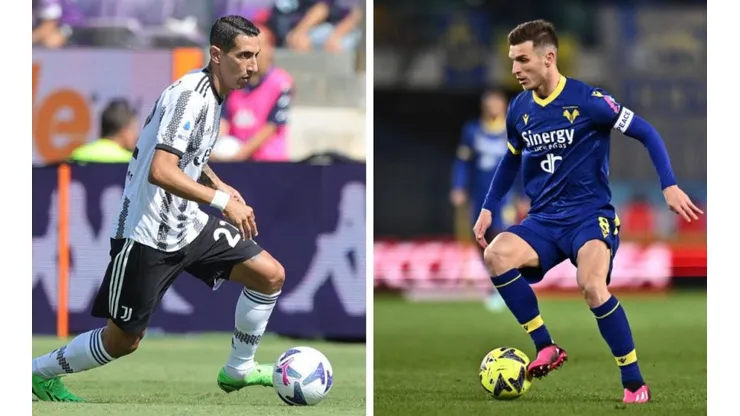 Foto 1: Di Maria, destaque da Juventus e um dos principais nomes da Argentina na Copa do Mundo do Catar - Por: Gabriele Maltinti/Getty Images; Foto 2: Lazovic, atacant esérvio, referência técnica do Verona - Por: Alessandro Sabattini/Getty Images