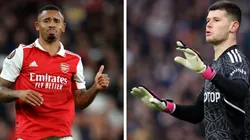 Foto 1: Gabriel Jesus, atacante brasileiro, xodó da torcida do Arsenal - Por: Catherine Ivill/Getty Images; Foto 2: Meslier, goleiro francês, que vem se destacando pelo Leeds - Por: George Wood/Getty Images