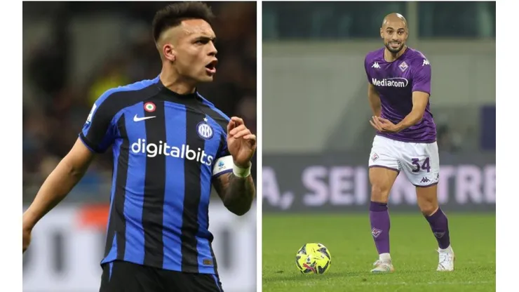 Foto 1: Lautaro Martinez, vice-artilheiro da Série A, capitão e camisa 10 da Inter - Por: Marco Luzzani/Getty Images; Foto: Amrabat, um dos destaques do Marrocos na Copa do Mundo, titular da Fiorentina - Por: Gabriele Maltinti/Getty Images
