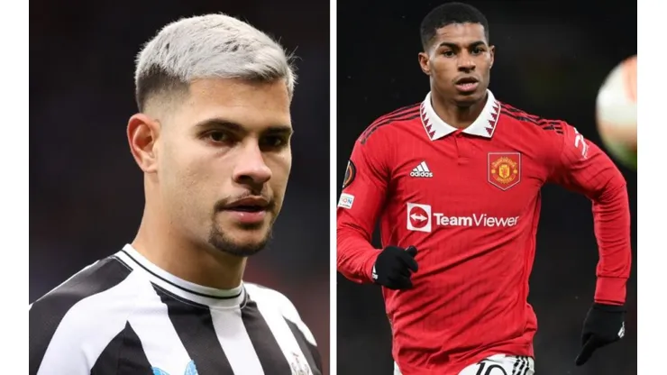 Foto 1: Bruno Guimarães, volante brasileiro titular absoluto do Newcastle - Por: George Wood/Getty Images; Foto 2: Rashford, atacante inglês destaque do Manchester United - Por: Michael Regan/Getty Images
