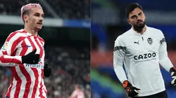 Foto 1: Griezmann, atacante do Atlético de Madrid - Por: Angel Martinez/Getty Images; Foto 2: Mamardashvili, goleiro do Valencia - Por: Angel Martinez/Getty Images