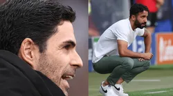 Mikel Arteta, técnico do Arsenal / Rúben Amorim, treinador do Sporting - Fotos: Ryan Pierse e Alex Grimm/Getty Images