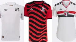 Foto: Divulgação/Santos, Flamengo e São Paulo - Camisas oficiais dos clubes