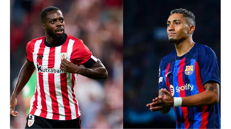 Foto: Iñaki Williams, atacante do Athletic Bilbao - Por: Juan Manuel Serrano Arce/Getty Images; Foto 2: Raphinha, atacante do Barcelona. - Por: Eric Alonso/Getty Images