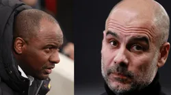 Foto: Patrick Vieira, treinador do Crystal Palace - Por: Ryan Pierse/Getty Images; Foto 2: Pep Guardiola, técnico do Manchester City - Por: Martin Rose/Getty Images