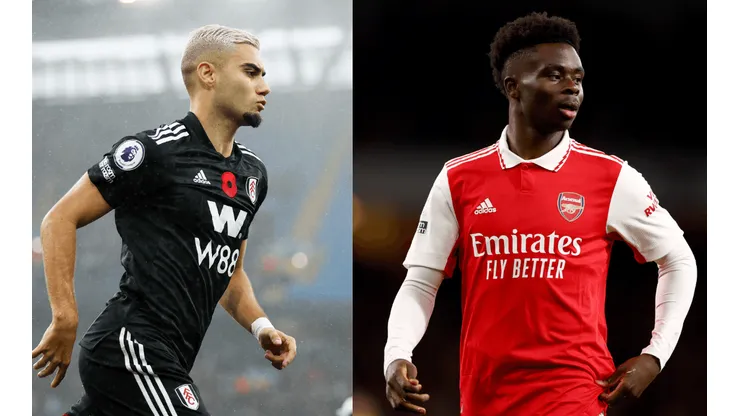 Foto 1: Andreas Pereira em ação pelo Fulham - Por: Catherine Ivill/Getty Images; Foto 2: Saka atuando pelo Arsenal - Por: Clive Rose/Getty Images