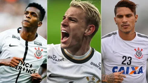 Foto: Alexandre Schneider/Getty Images; Marcello Zambrana e Mauro Horita/AGIF – Jô, Róger Guedes e Guerrero com a camisa do Corinthians