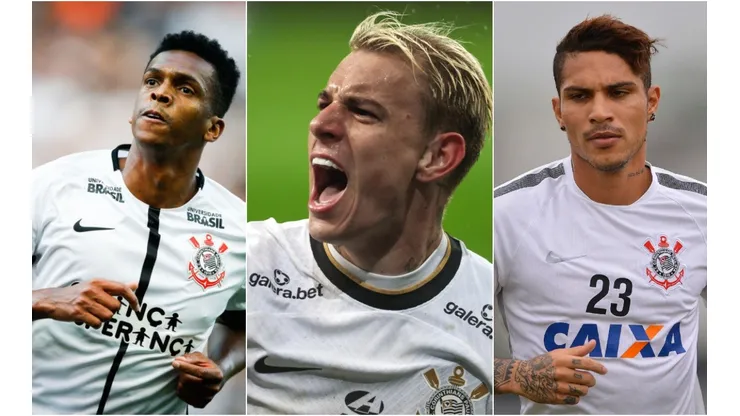 Foto: Alexandre Schneider/Getty Images; Marcello Zambrana e Mauro Horita/AGIF - Jô, Róger Guedes e Guerrero com a camisa do Corinthians