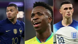 Buda Mendes/ Clive Brunskill/Francois Nel/Getty Images - Mbappé, Vinícius Júnior e Phil Foden