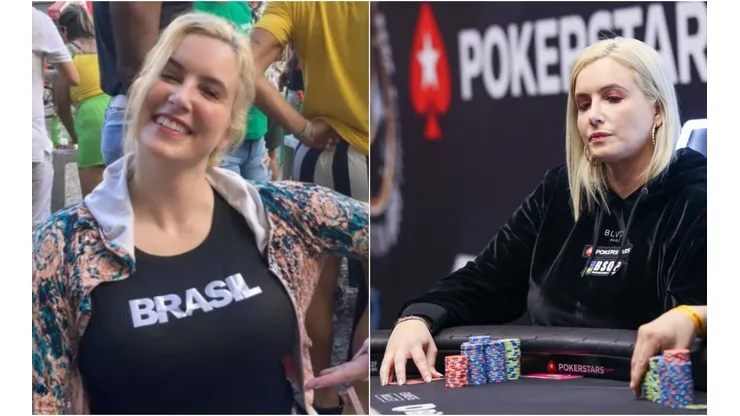 Vanessa Kade acompanhou jogo do Brasil em bar no Rio de Janeiro (Fotos: Reprodução instagram oficial Vanessa Kade @vanessakade e Rafael Terra/BSOP)