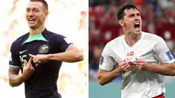 Duke comemora seu gol contra a Tunísia (Photo by Robert Cianflone/Getty Images) - Christensen celebra seu gol contra a França (Photo by Clive Mason/Getty Images)