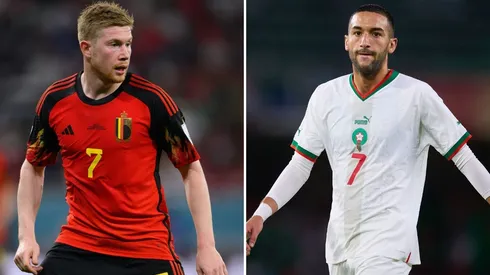 Getty Images/Matthias Hangst e Getty Images/Fran Santiago - De Bruyne e Ziyech se enfrentam