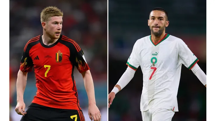 Getty Images/Matthias Hangst e Getty Images/Fran Santiago - De Bruyne e Ziyech se enfrentam