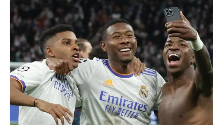Foto: Gonzalo Arroyo Moreno/Getty Images - Rodrygo, Alaba e Vinícius Júnior