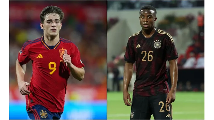 Foto: Alex Caparros/Getty Images e Alexander Hassenstein/Getty Images - Gavi e Moukouko estão na lista de jovens que podem 'explodir' na Copa do Mundo