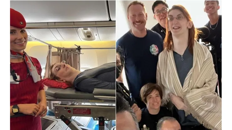 Turca considerada a ‘mulher mais alta do mundo’ viaja pela primeira vez deitada. Imagens: Reprodução/Instagram Rumeysa Gelgi.