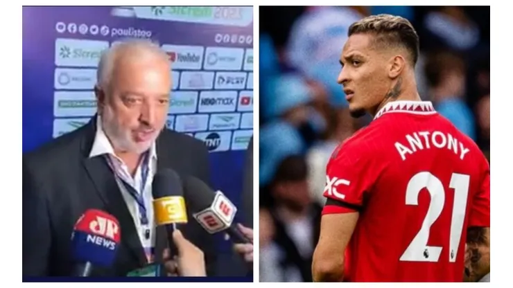 Belmonte falou sobre o dinheiro que o São Paulo recebeu de Antony (Foto: Reprodução/Bolavip - Divulgação/Manchester United)