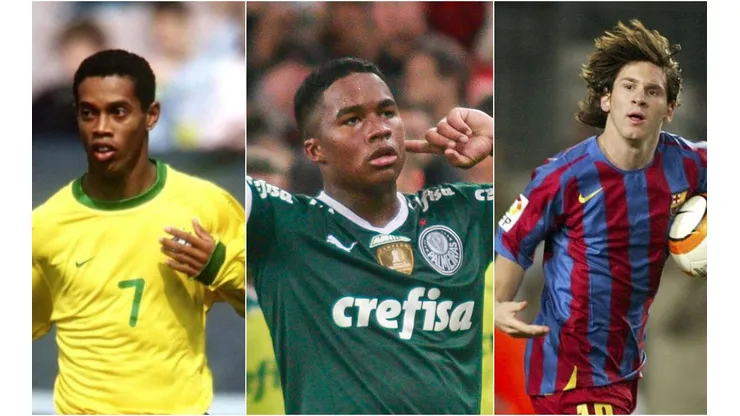 Foto: Tim De Waele; Luis Bagu/Getty Images; Gabriel Machado/AGIF - Ronaldinho, Endrick e Messi