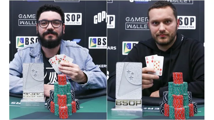 João Bauer e o russo Ilyas Aliev receberam troféus de campeão do BSOP (Foto: Rafael Terra/BSOP)