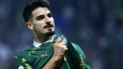 Flaco Lopez jogador do Palmeiras comemora seu gol durante partida contra o Cruzeiro. Foto: Marcello Zambrana/AGIF