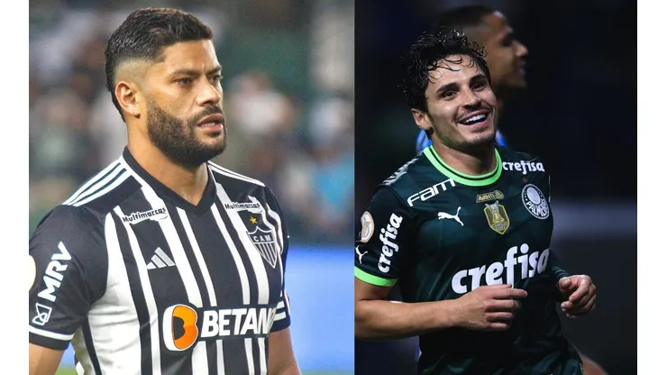 Hulk pelo Atlético-MG. Foto: Gabriel Machado/AGIF Raphael Veiga pelo Palmeiras. Foto: Ettore Chiereguini/AGIF
