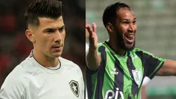 Victor Cuesta pelo Botafogo. Foto: Robson Mafra/AGIF Everaldo pelo América-MG. Foto: Fernando Moreno/AGIF