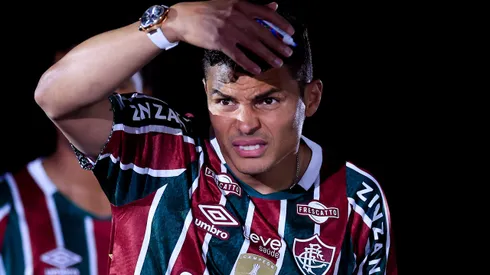 RIO DE JANEIRO, BRAZIL - JUNE 07: Brazilian defender Thiago Silva gestures during his presentation as new player of Fluminense at Maracana Stadium on June 07, 2024 in Rio de Janeiro, Brazil. (Photo by Buda Mendes/Getty Images)