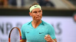 PARIS, FRANCE - MAY 27: Rafael Nadal of Spain celebrates a point against Alexander Zverev of Germany in the Men's Singles first round match on Day Two of the 2024 French Open at Roland Garros on May 27, 2024 in Paris, France. (Photo by Clive Mason/Getty Images)