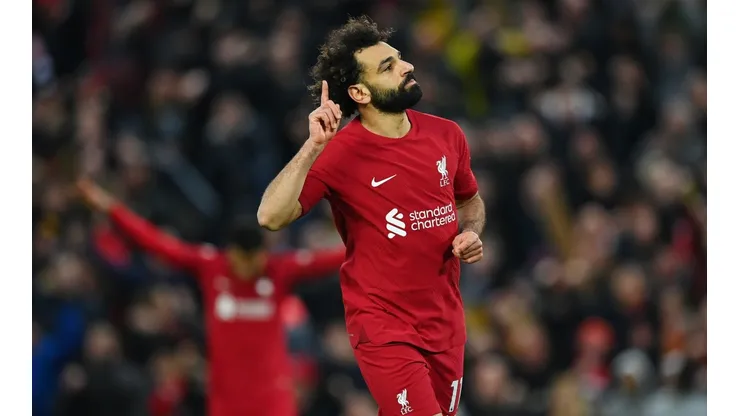 Getty Images. Salah quebra dois recordes em duelo histórico contra o Manchester United