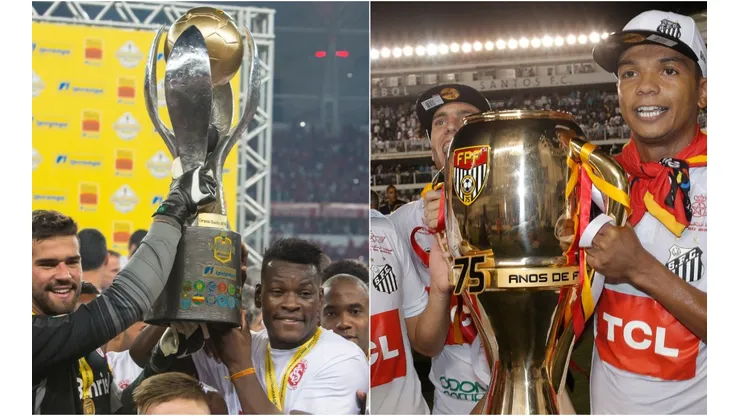 Foto:Jeferson Guareze/:Daniel Vorley/AGIF - Santos campeão Paulista de 2016 e Internacional campeão Gaúcho de 2016