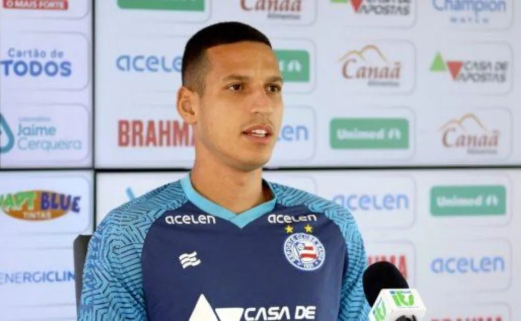 Gabriel Xavier durante coletiva no Bahia. Foto: Reprodução/Bahia EC