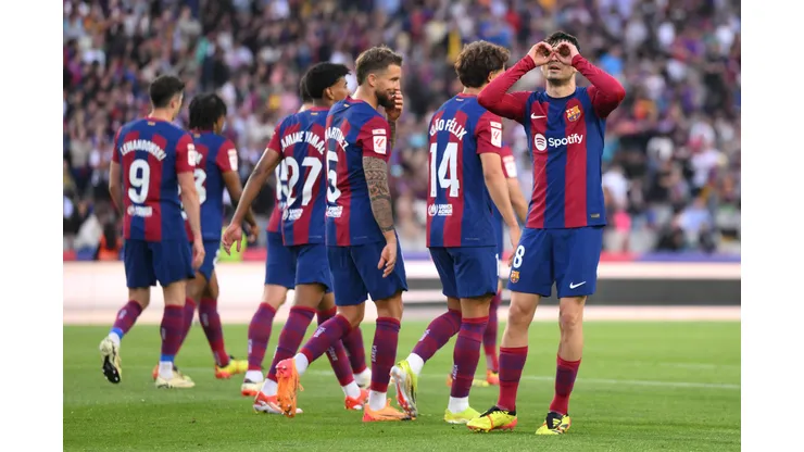 Pedri do Barcelona comemorando gol. (Foto de David Ramos/Getty Images)