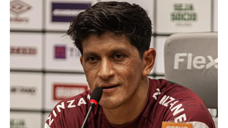 Foto: (Marcelo Gonçalves/FFC) - Germán Cano se rendeu à qualidade de Marcelo no Fluminense