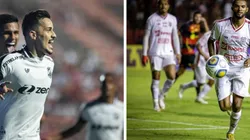 Foto 1: Yuri Castilho comemorando gol pelo Ceará - Por: Diogo Reis/AGIF; Foto 2: Miguel em ação pelo Sergipe - Por: Rafael Vieira/AGIF