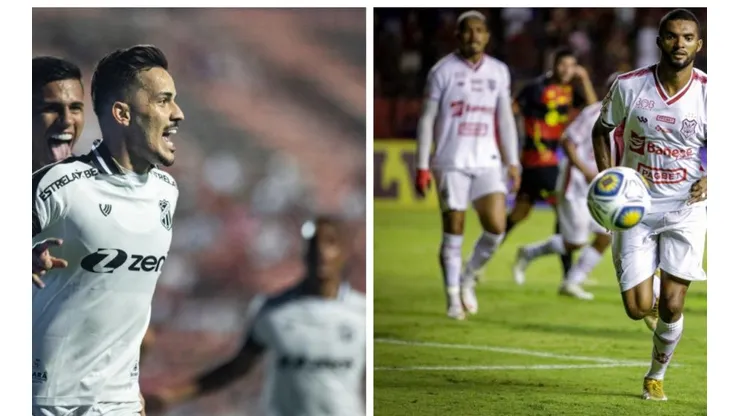 Foto 1: Yuri Castilho comemorando gol pelo Ceará - Por: Diogo Reis/AGIF; Foto 2: Miguel em ação pelo Sergipe - Por: Rafael Vieira/AGIF