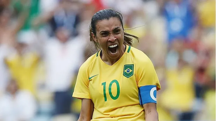 Marta comemora gol pela Seleção Brasileira Feminina . Foto: Buda Mendes/Getty Images
