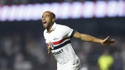 Lucas Moura comemorando o gol solitário da partida. Foto: Paulo Pinto/Saopaulofc.net
